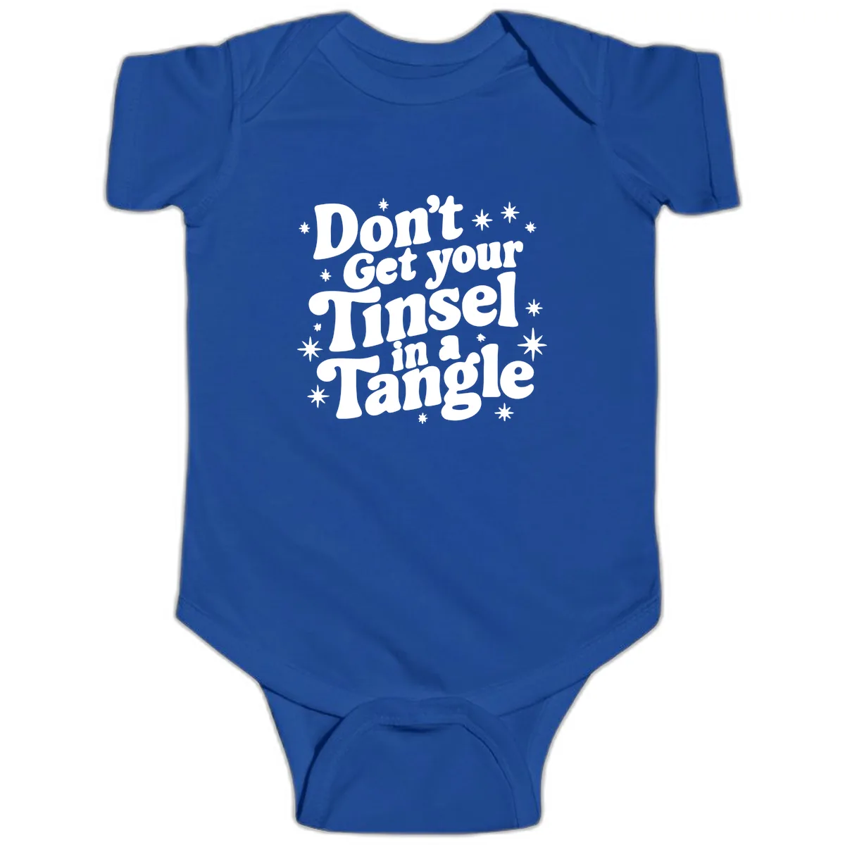 Don't Get Your Tinsel in a Tangle Holiday Design Baby Onesie in Royal