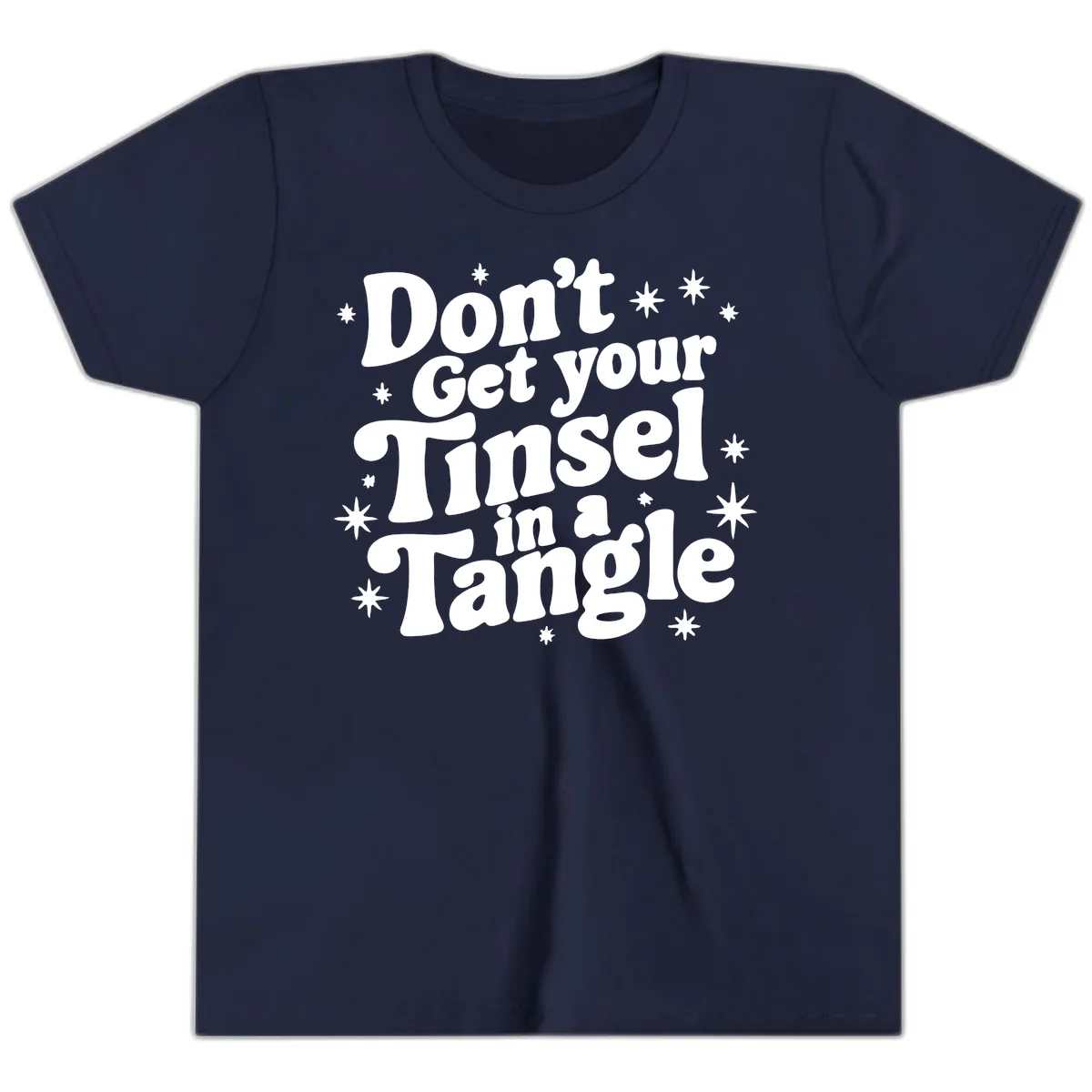 Don't Get Your Tinsel in a Tangle Holiday Design Youth T-Shirt in Navy