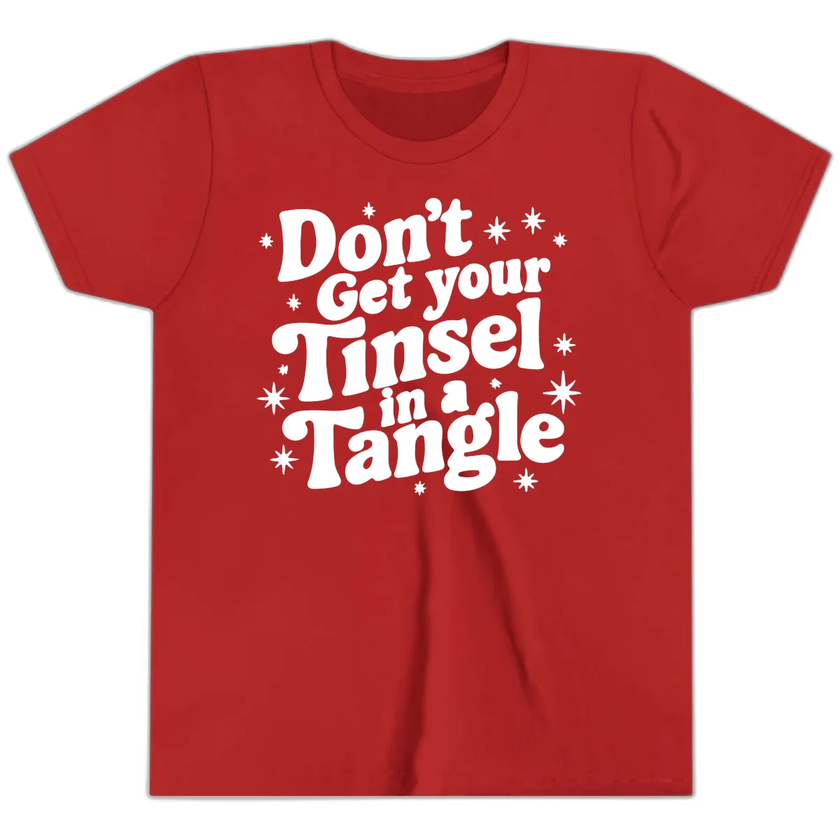 Don't Get Your Tinsel in a Tangle Holiday Design Youth T-Shirt in Red