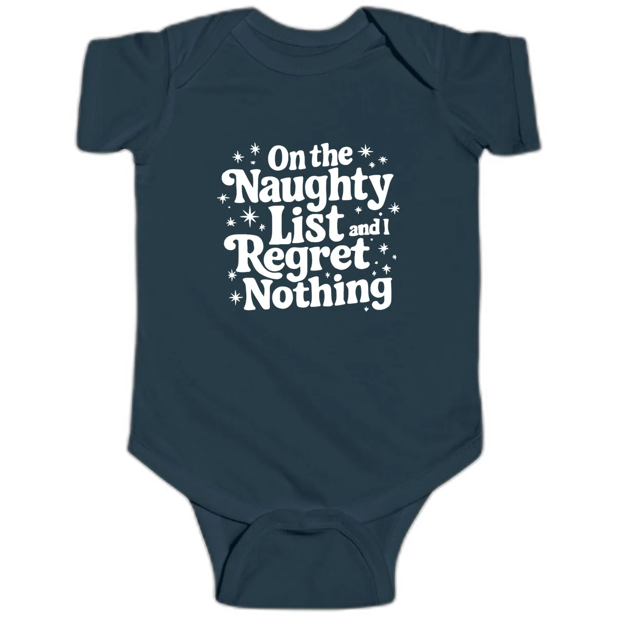 On The Naughty List And I Regret Nothing Baby Onesie in Navy