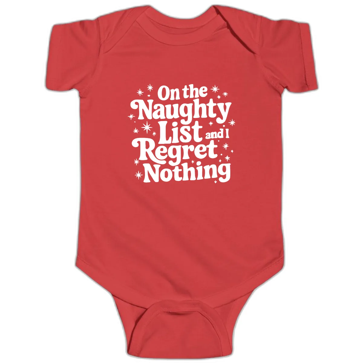 On The Naughty List And I Regret Nothing Baby Onesie in Red