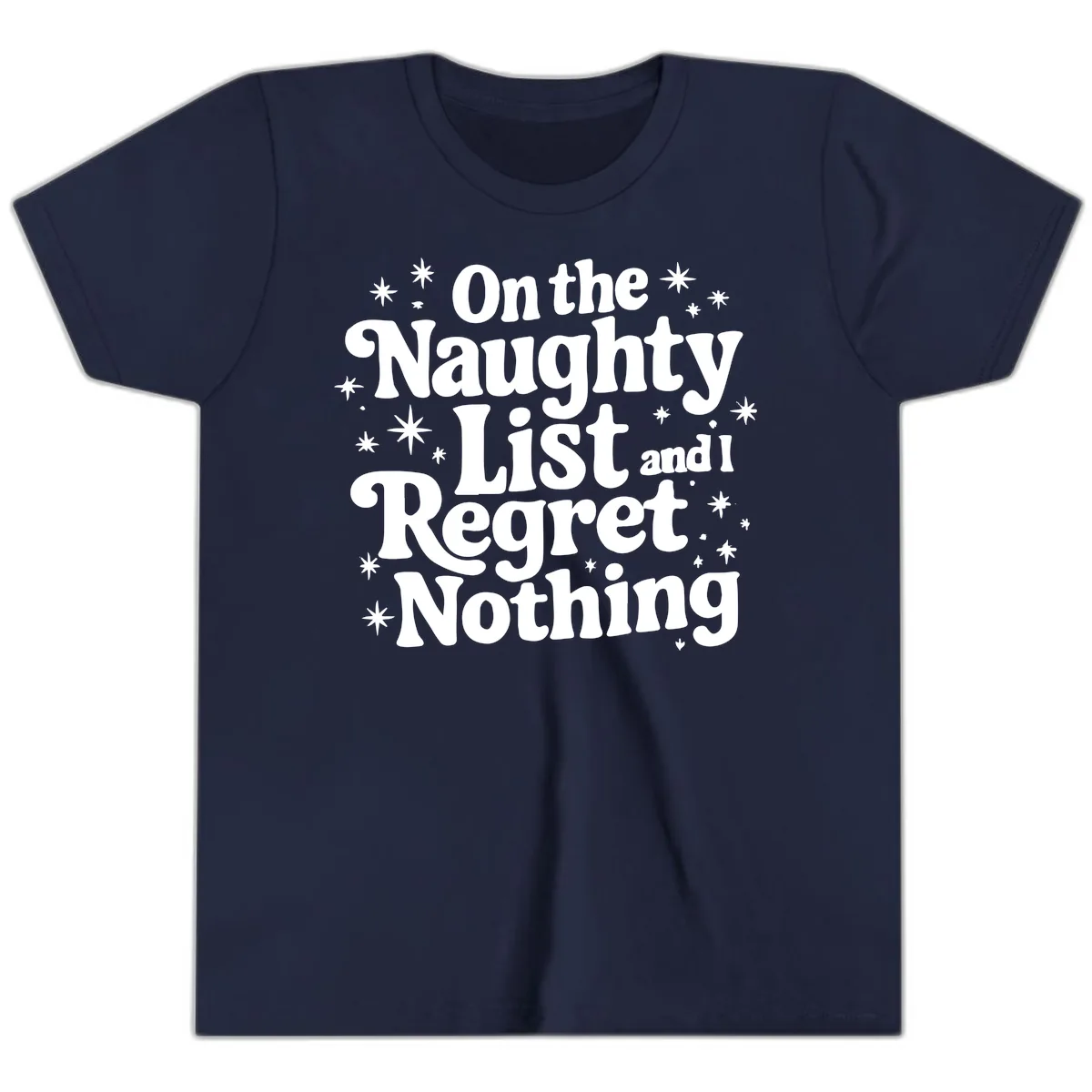 On The Naughty List And I Regret Nothing Youth T-Shirt in Navy