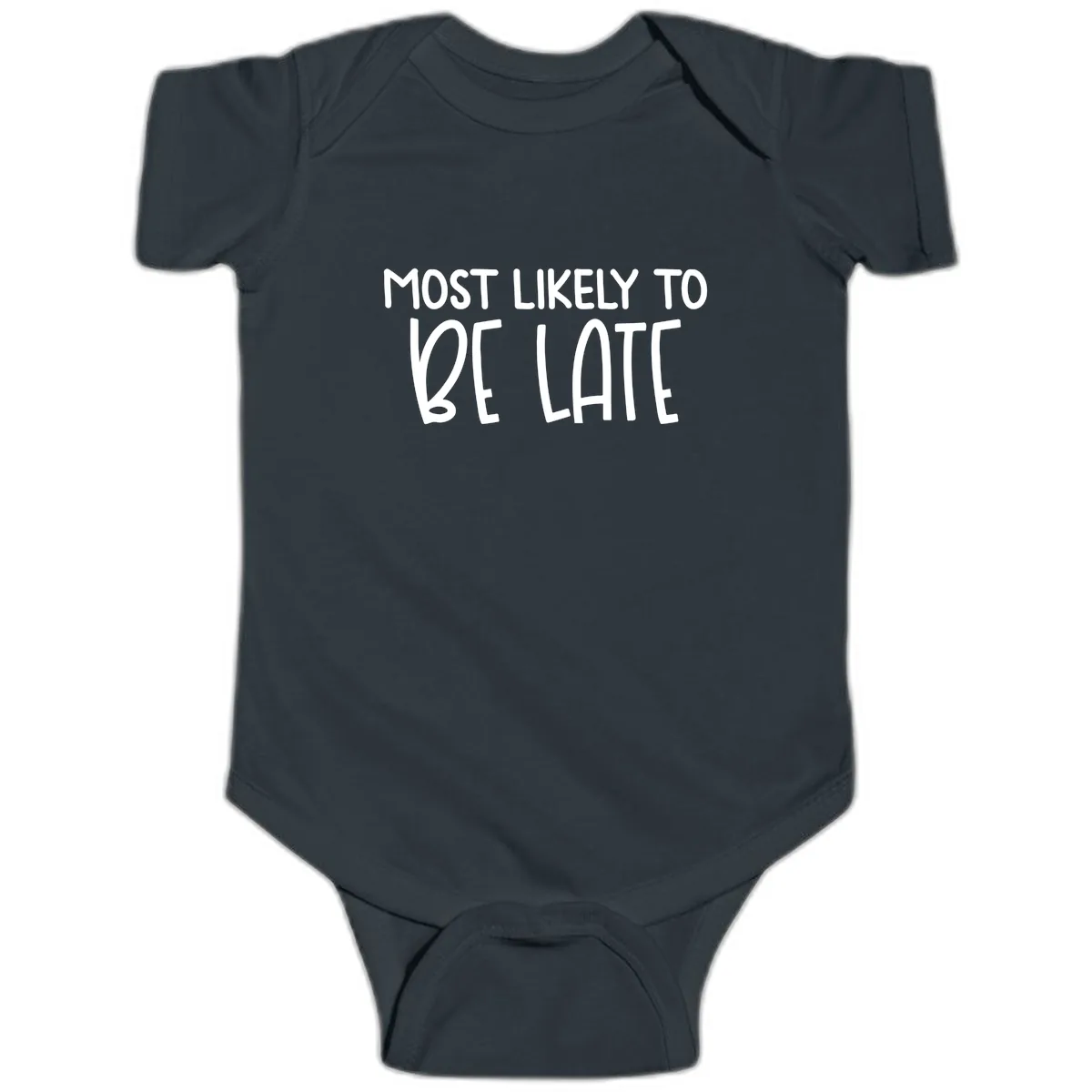 Most Likely To Be Late Baby Onesie in Black