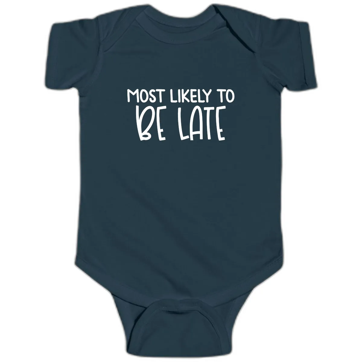 Most Likely To Be Late Baby Onesie in Navy