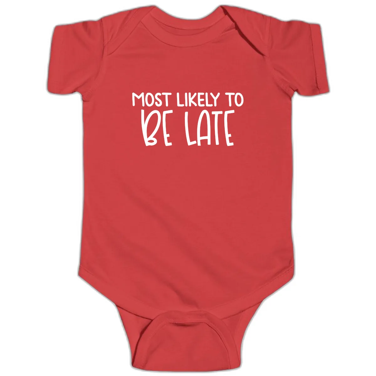 Most Likely To Be Late Baby Onesie in Red