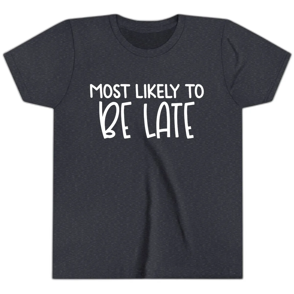 Most Likely To Be Late Youth T-Shirt in Heather Navy