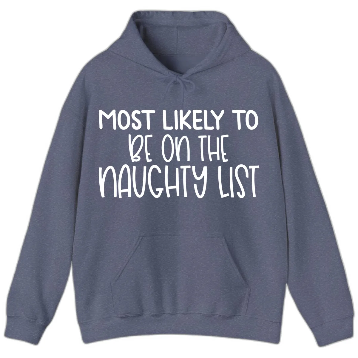 Most Likely To Be On The Naughty List Hoodie in Heather Navy