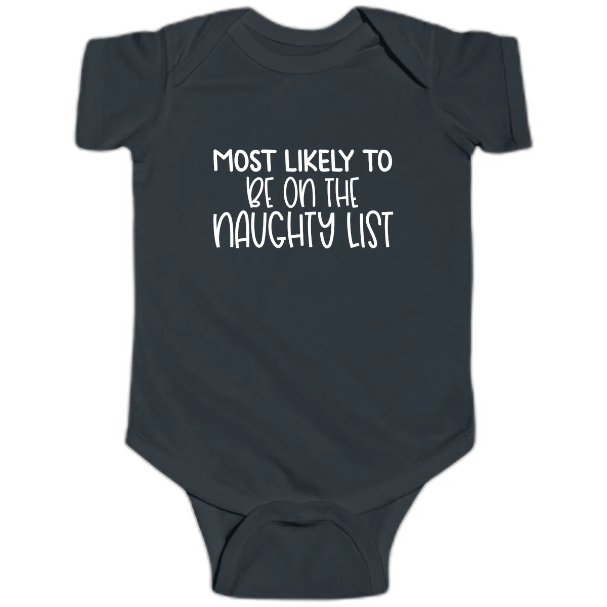 Most Likely To Be On The Naughty List Baby Onesie in Black