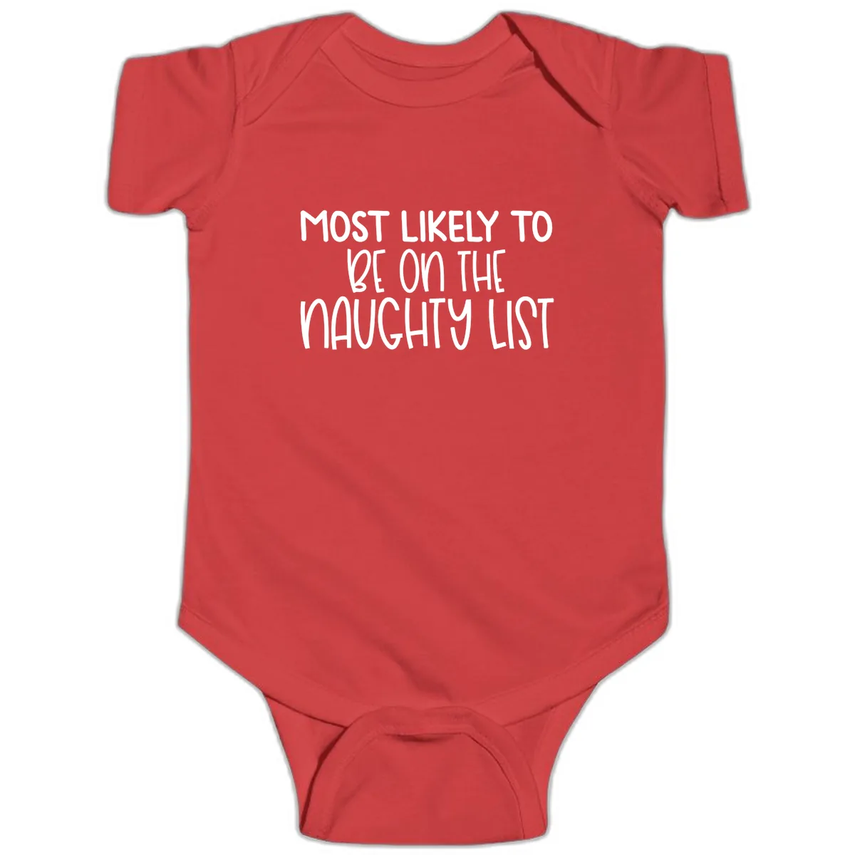 Most Likely To Be On The Naughty List Baby Onesie in Red