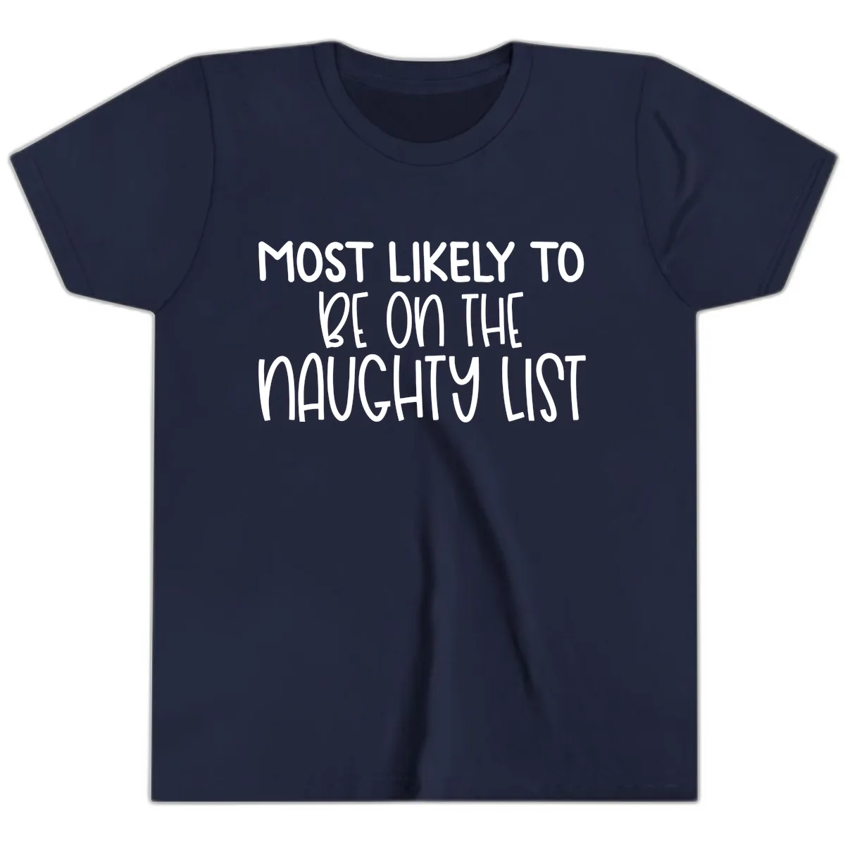 Most Likely To Be On The Naughty List Youth T-Shirt in Navy