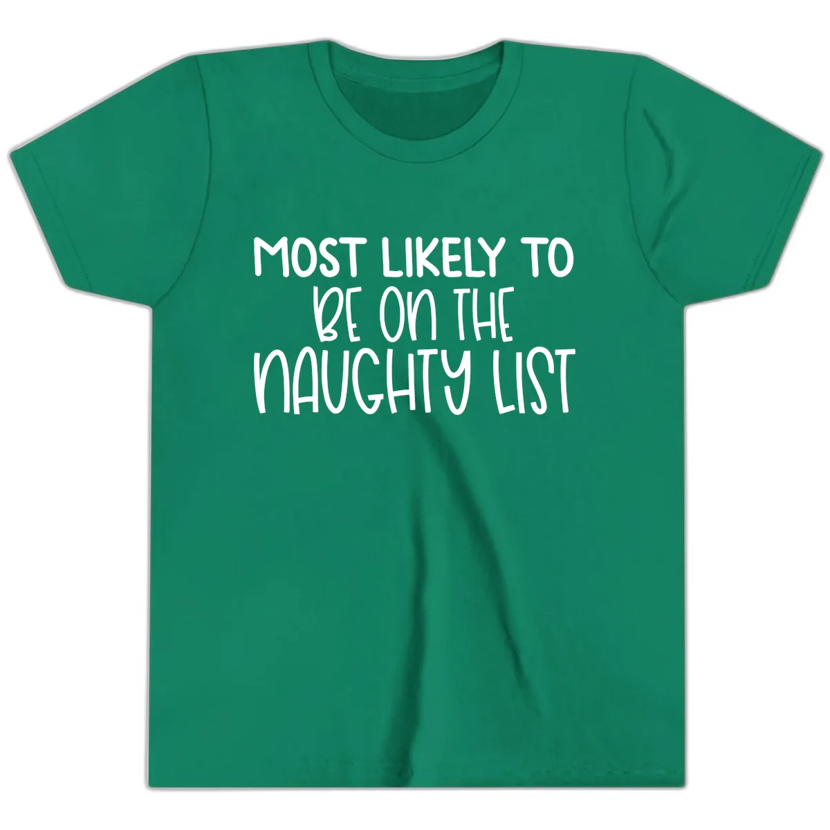 Most Likely To Be On The Naughty List Youth T-Shirt in Kelly