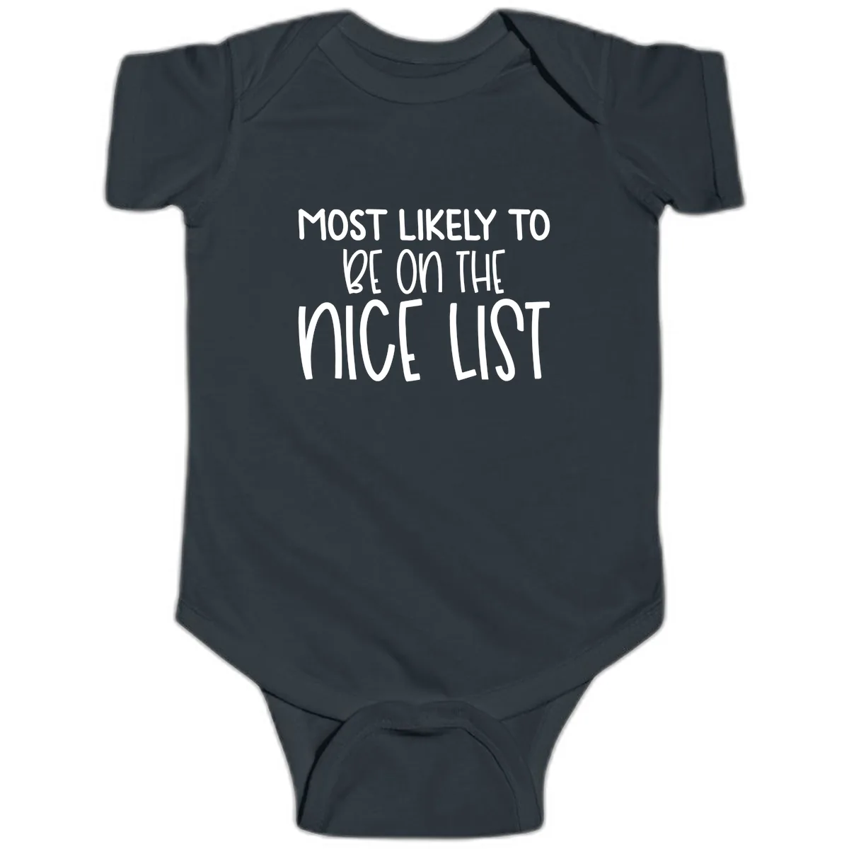 Most Likely To Be On The Nice List Baby Onesie in Black