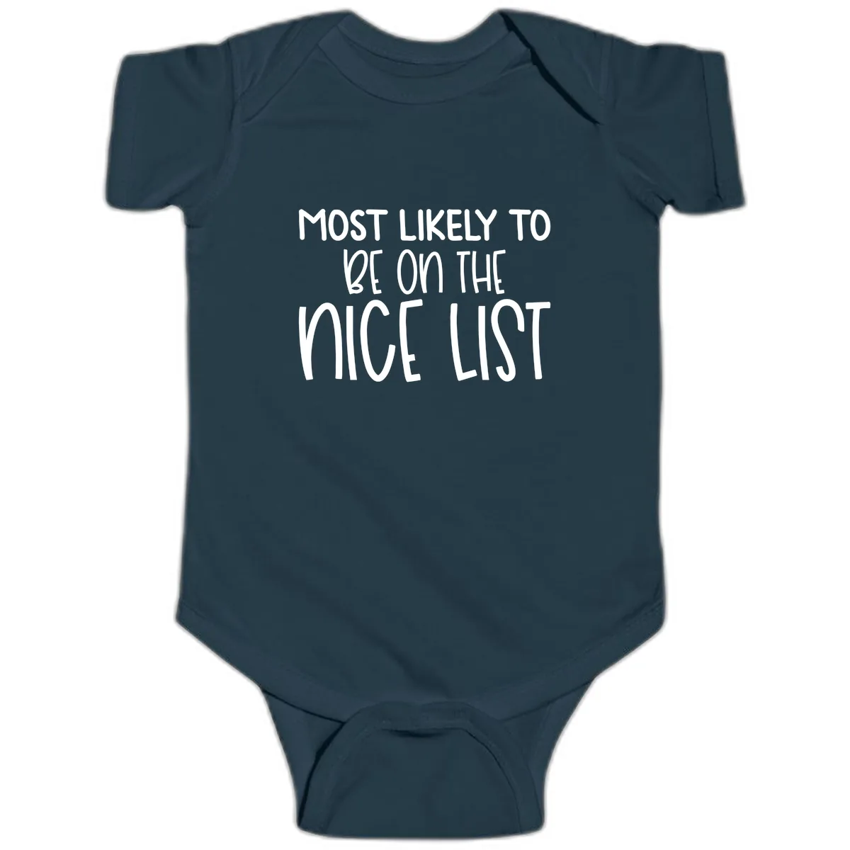 Most Likely To Be On The Nice List Baby Onesie in Navy