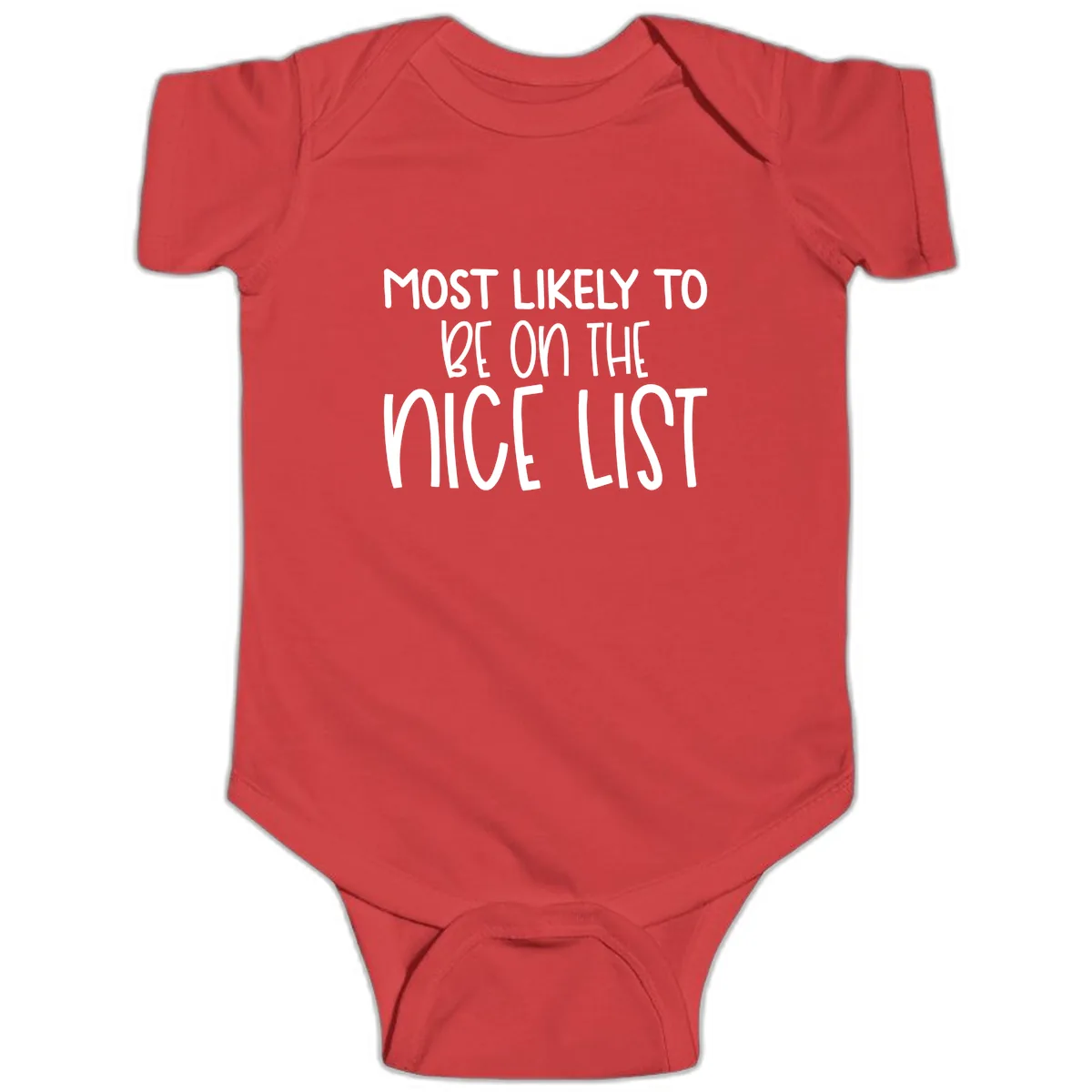 Most Likely To Be On The Nice List Baby Onesie in Red