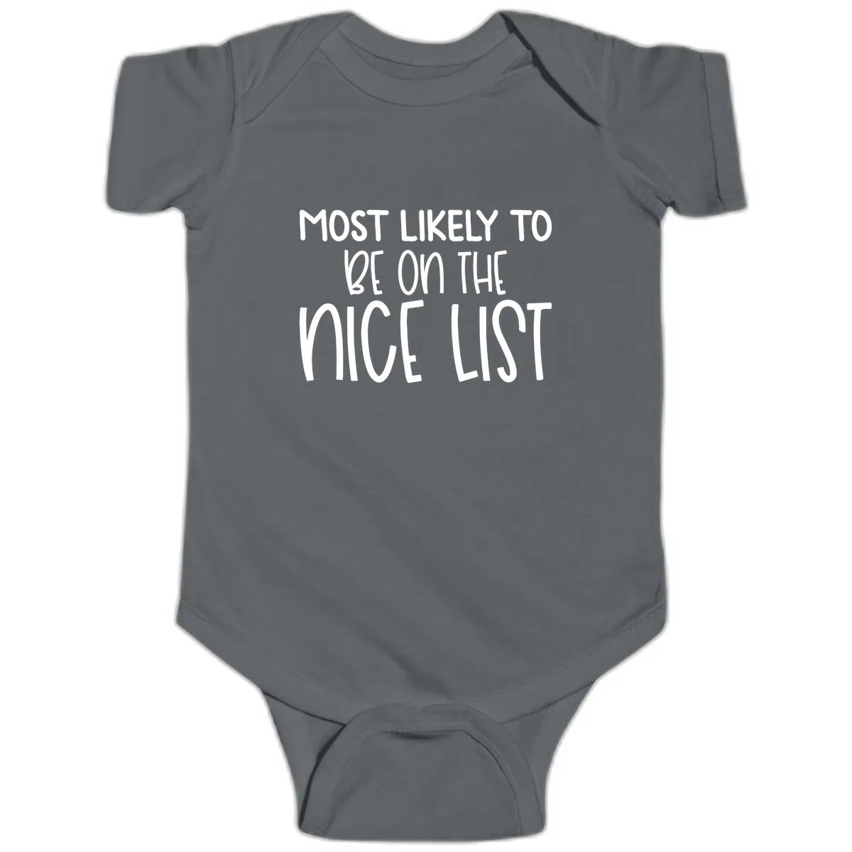 Most Likely To Be On The Nice List Baby Onesie in Charcoal