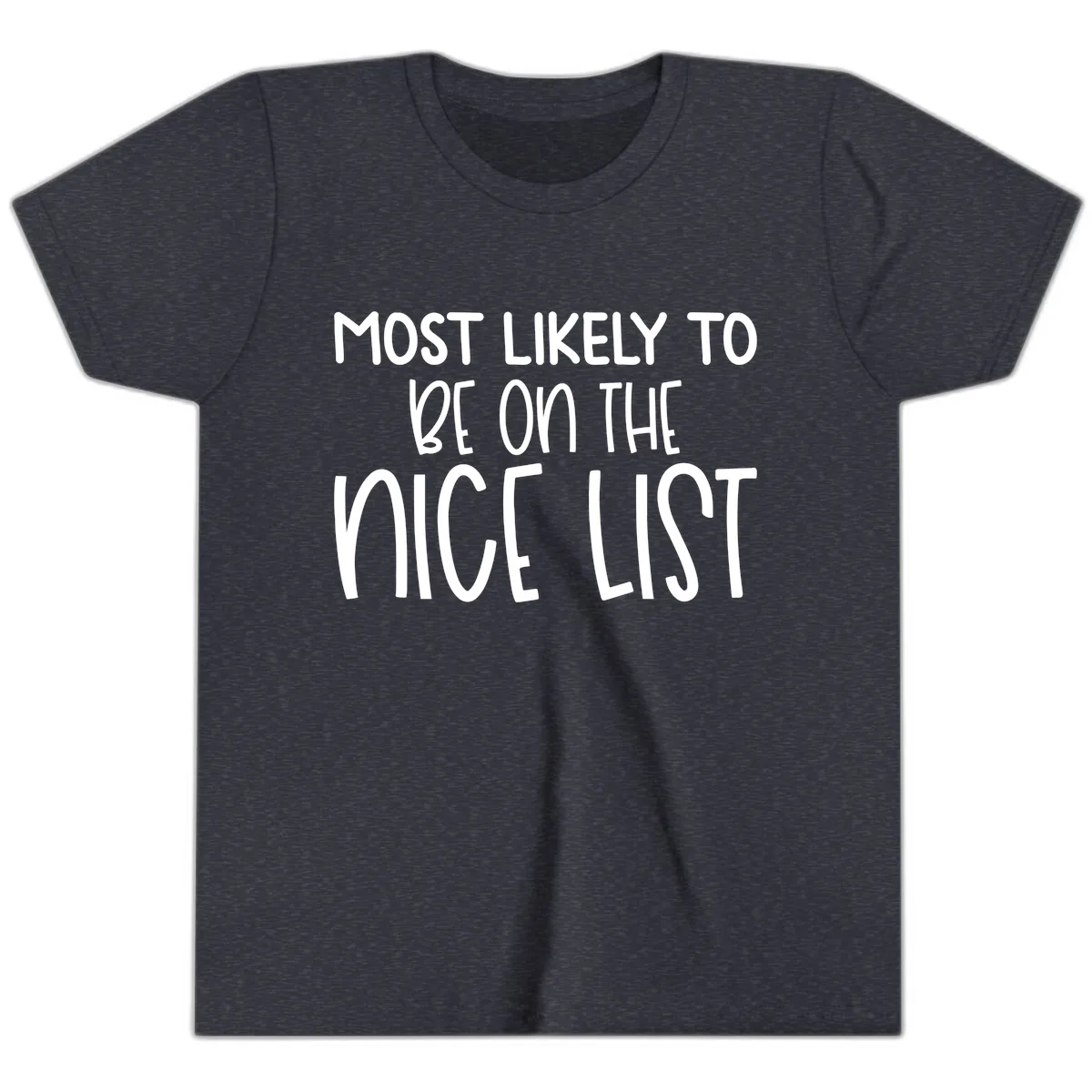 Most Likely To Be On The Nice List Youth T-Shirt in Heather Navy