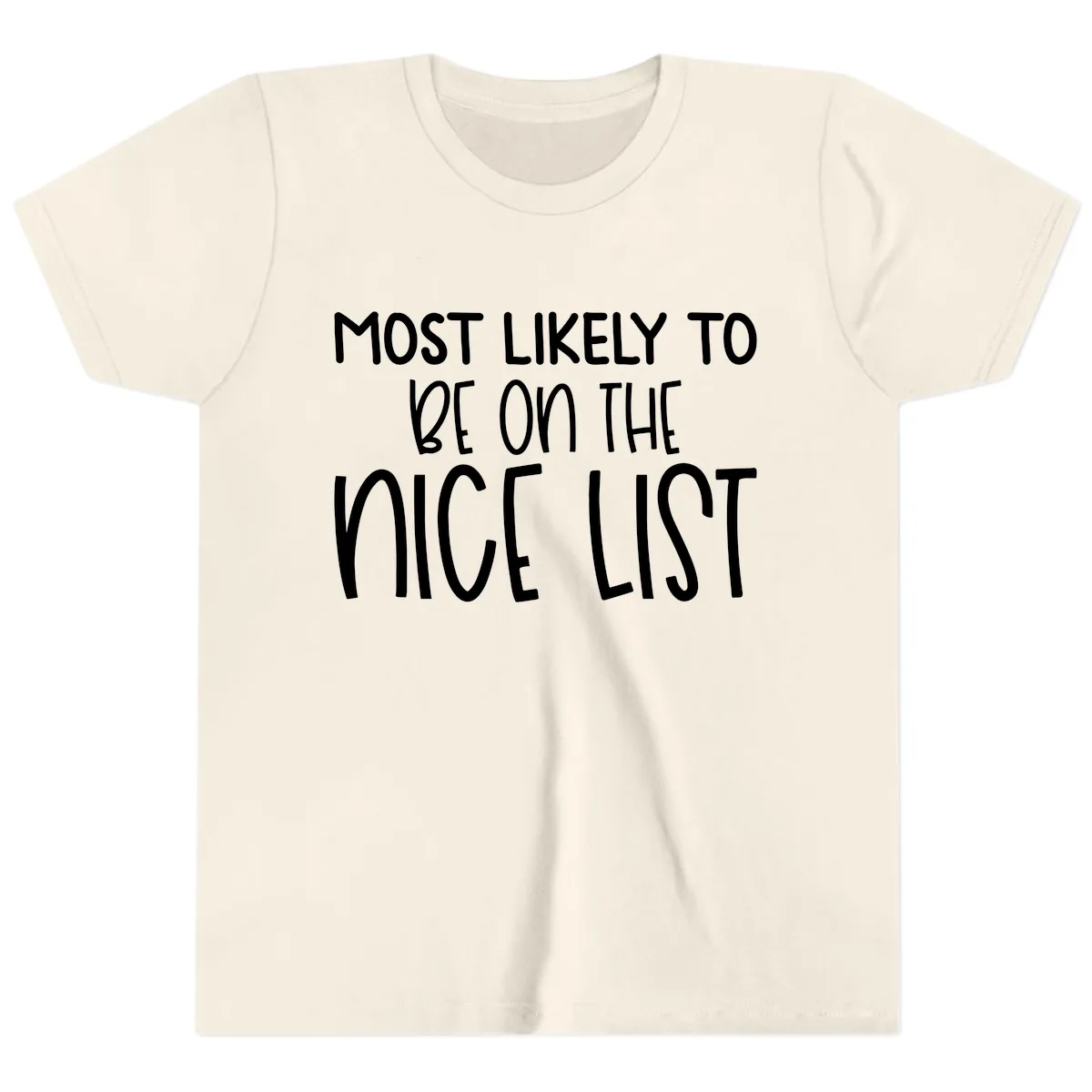 Most Likely To Be On The Nice List Youth T-Shirt in Natural