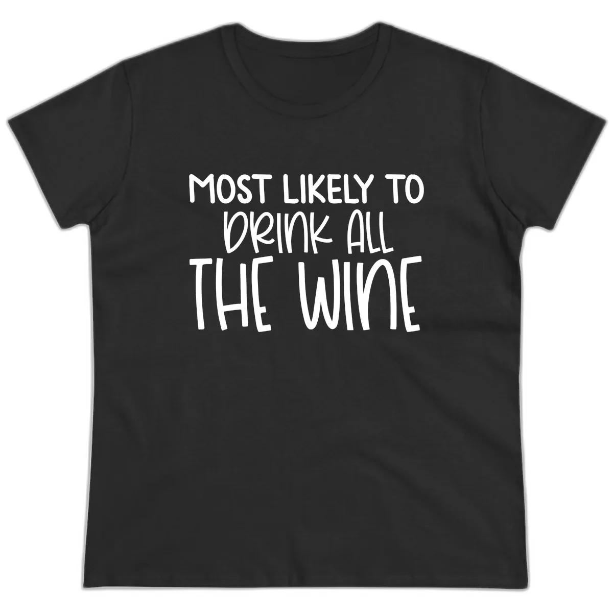Most Likely To Drink All The Wine Ladies Tee in Black