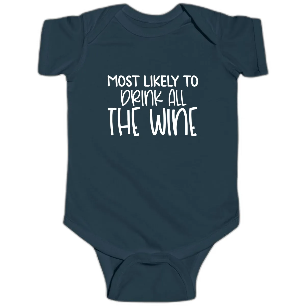 Most Likely To Drink All The Wine Baby Onesie in Navy