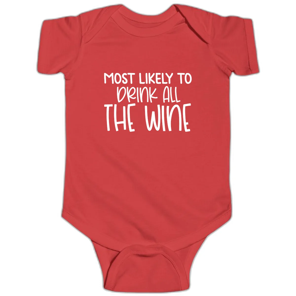 Most Likely To Drink All The Wine Baby Onesie in Red