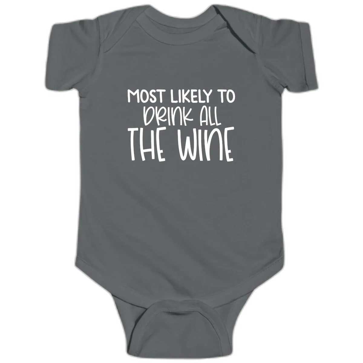 Most Likely To Drink All The Wine Baby Onesie in Charcoal