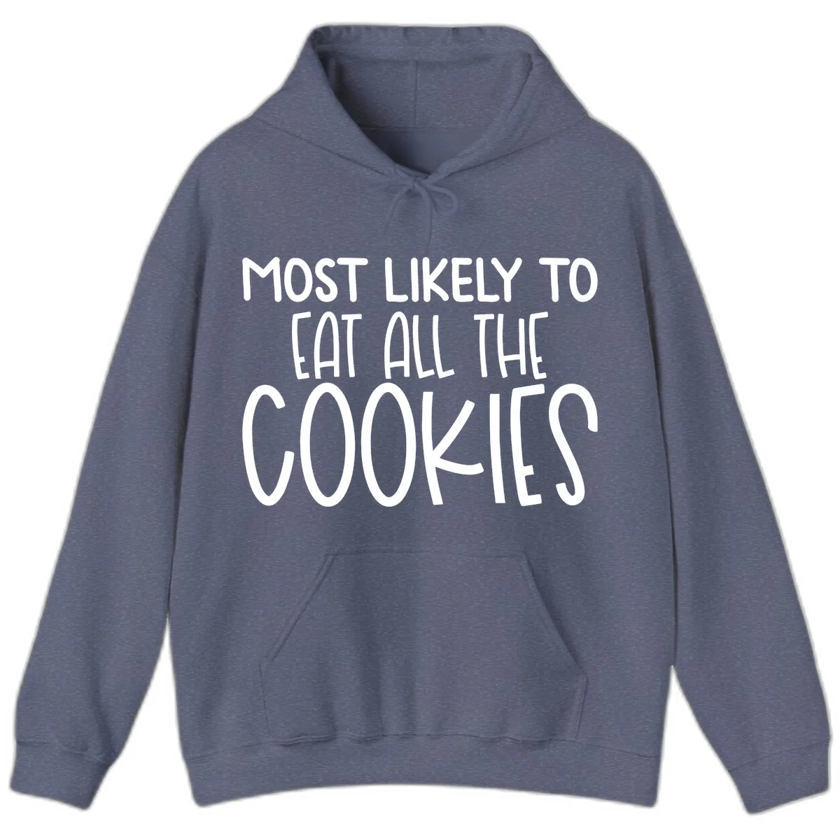 Most Likely To Eat All The Cookies Hoodie in Heather Navy