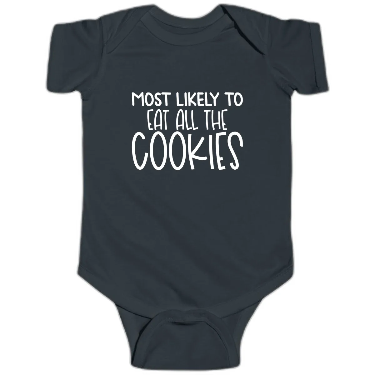 Most Likely To Eat All The Cookies Baby Onesie in Black