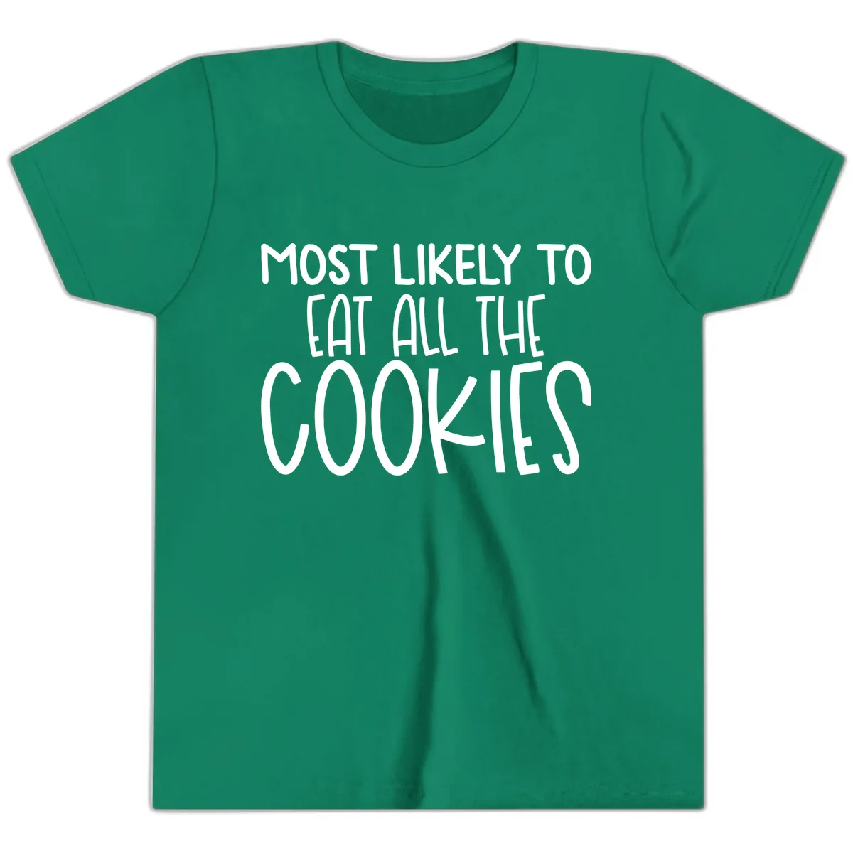 Most Likely To Eat All The Cookies Youth T-Shirt in Kelly