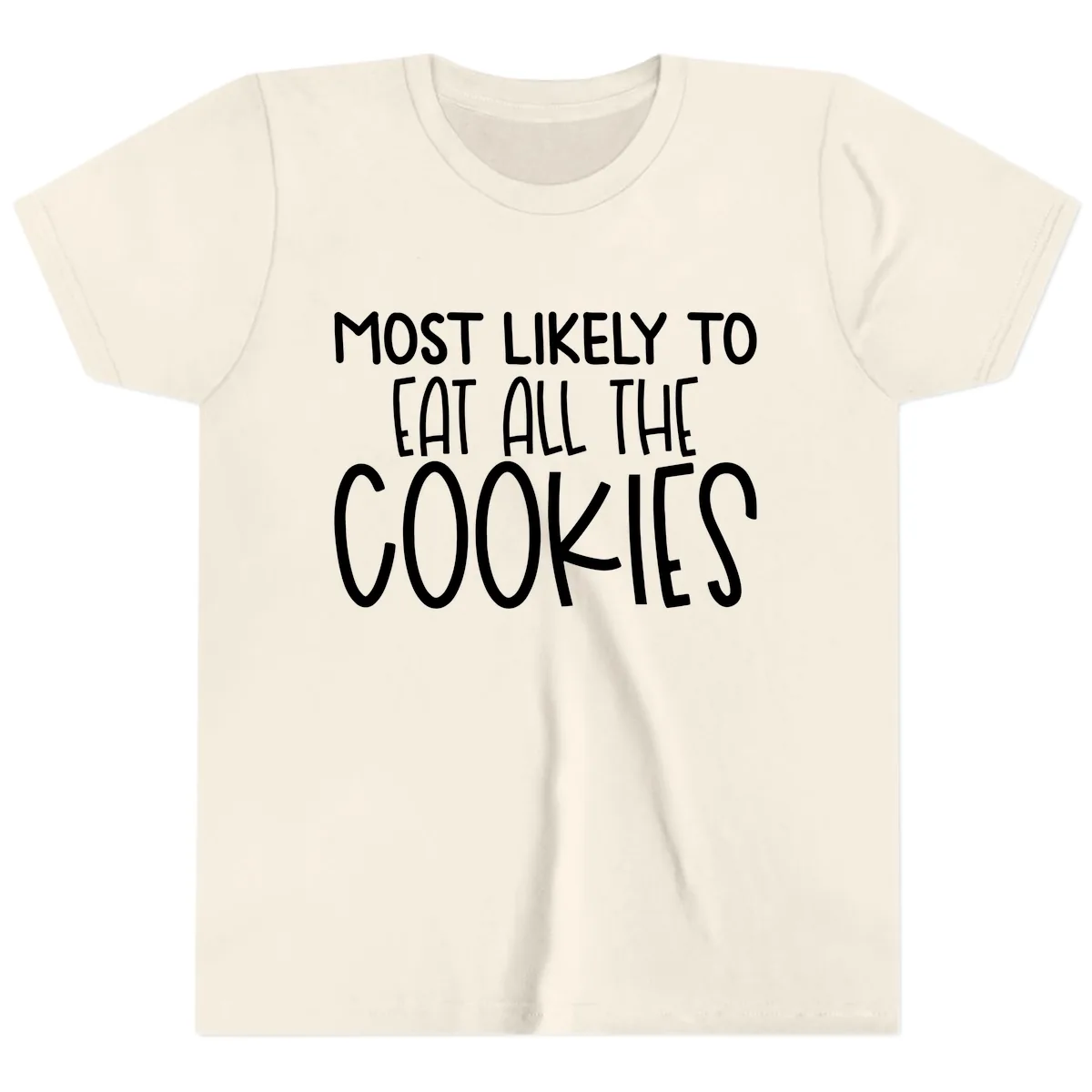 Most Likely To Eat All The Cookies Youth T-Shirt in Natural