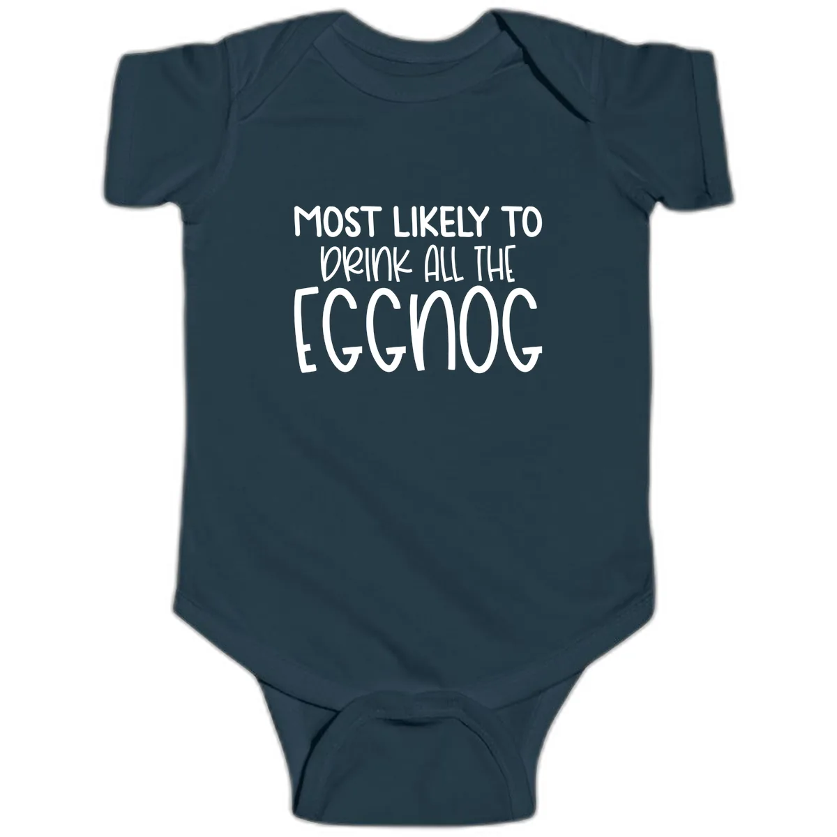 Most Likely To Drink All The Eggnog Baby Onesie in Navy