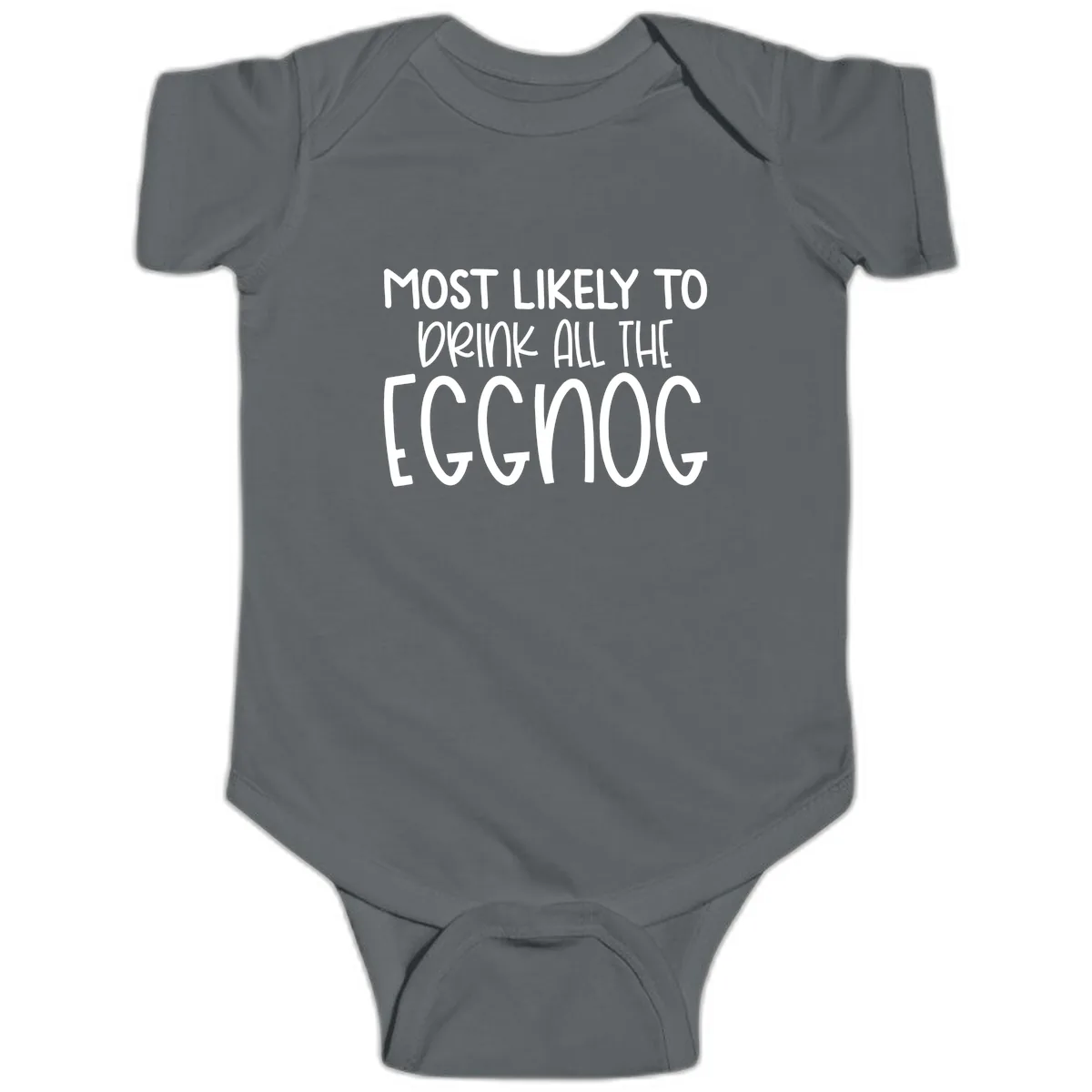 Most Likely To Drink All The Eggnog Baby Onesie in Charcoal
