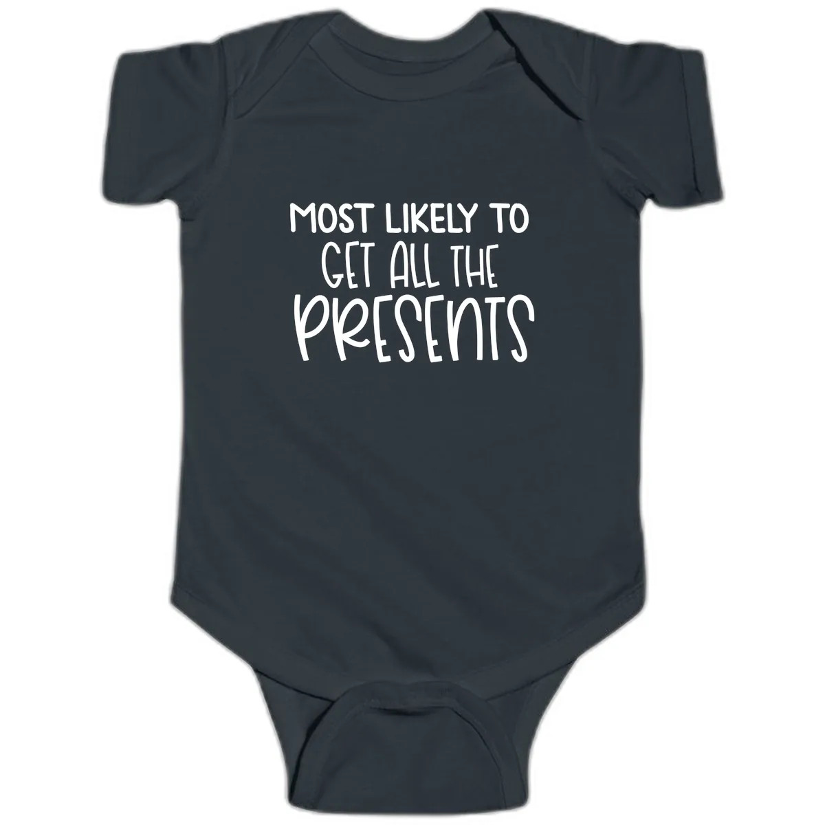Most Likely To Get All The Presents Baby Onesie in Black