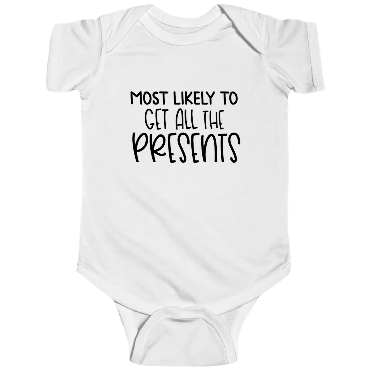 Most Likely To Get All The Presents Baby Onesie in White