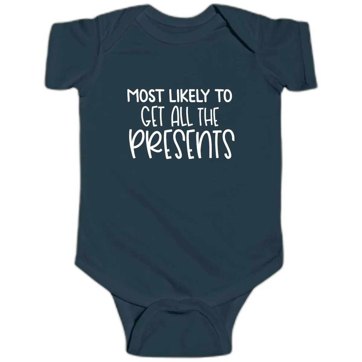 Most Likely To Get All The Presents Baby Onesie in Navy