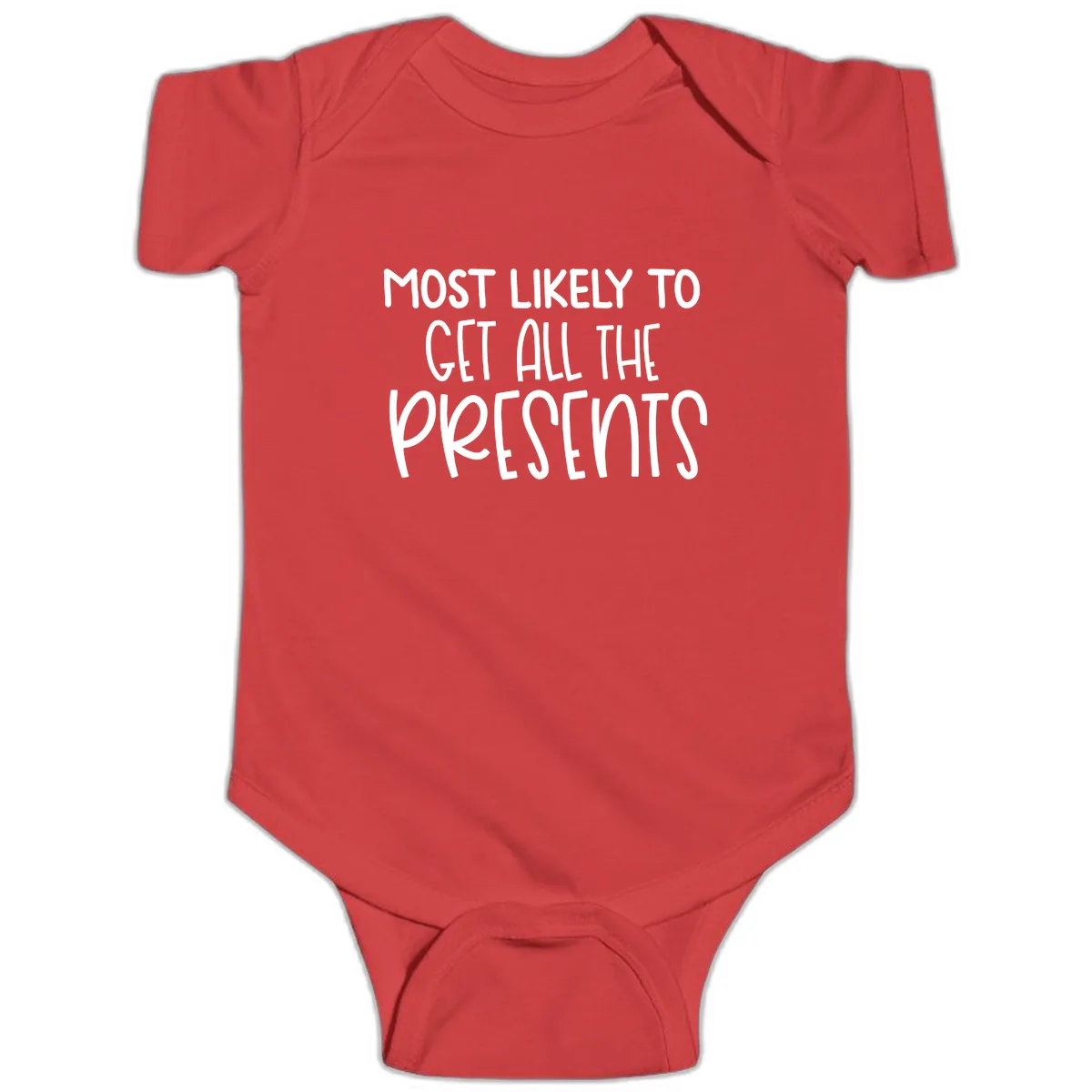 Most Likely To Get All The Presents Baby Onesie in Red
