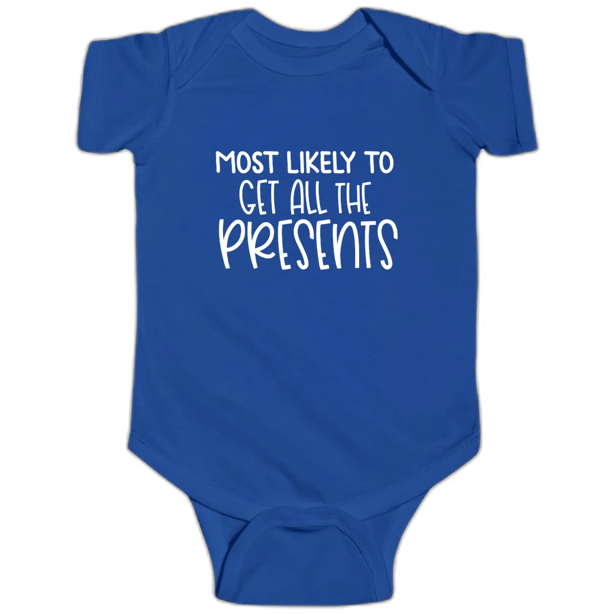 Most Likely To Get All The Presents Baby Onesie in Royal