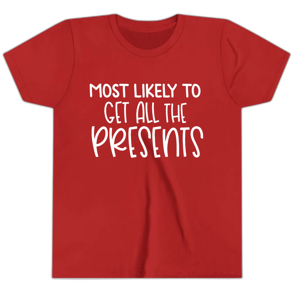 Most Likely To Get All The Presents Youth T-Shirt in Red
