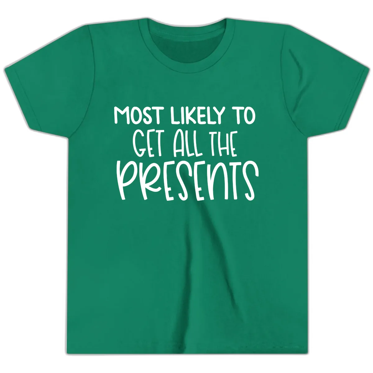 Most Likely To Get All The Presents Youth T-Shirt in Kelly