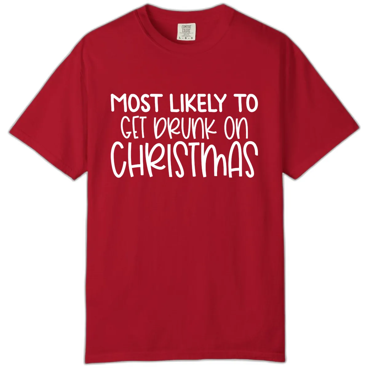 Most Likely To Get Drunk On Christmas Comfort Color in Red