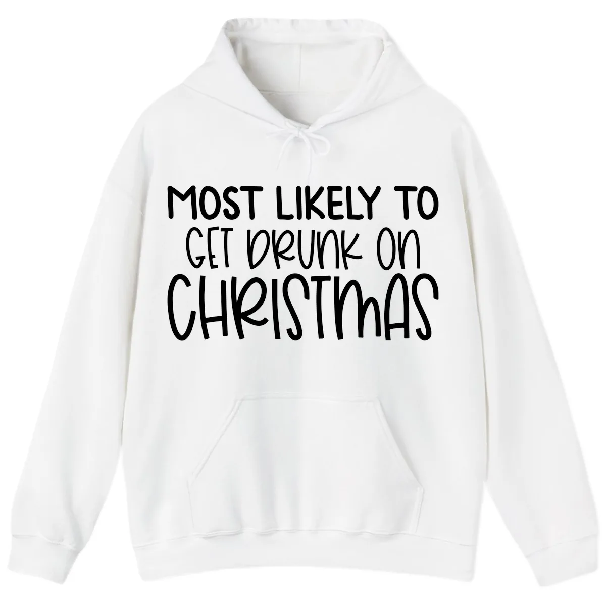 Most Likely To Get Drunk On Christmas Hoodie in White