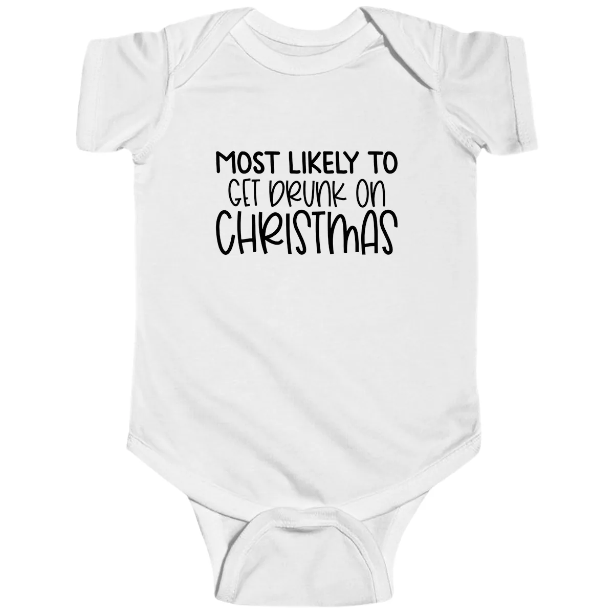 Most Likely To Get Drunk On Christmas Baby Onesie in White