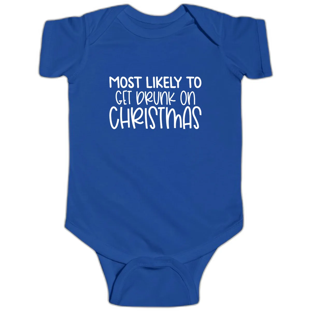Most Likely To Get Drunk On Christmas Baby Onesie in Royal