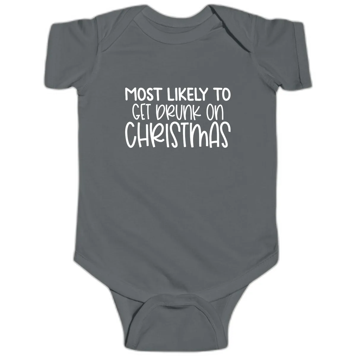 Most Likely To Get Drunk On Christmas Baby Onesie in Charcoal