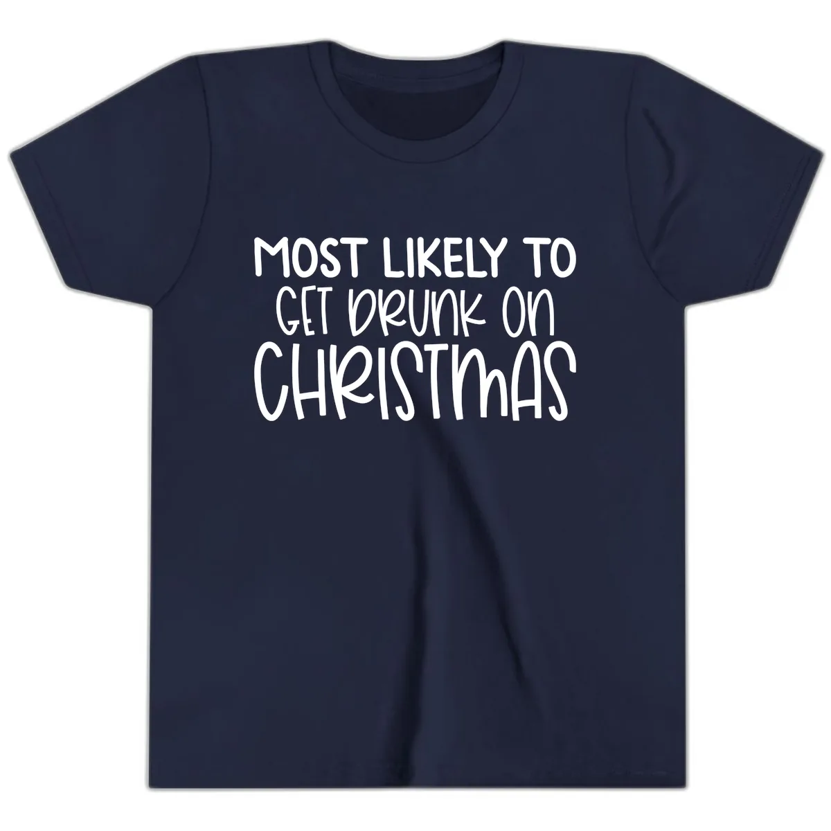 Most Likely To Get Drunk On Christmas Youth T-Shirt in Navy