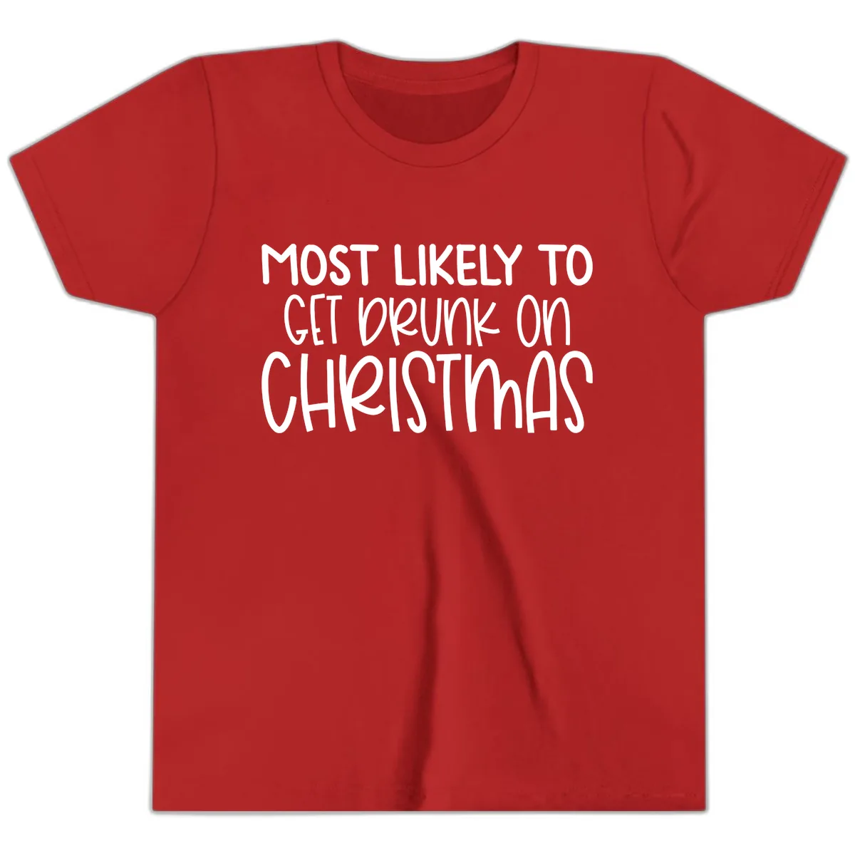 Most Likely To Get Drunk On Christmas Youth T-Shirt in Red
