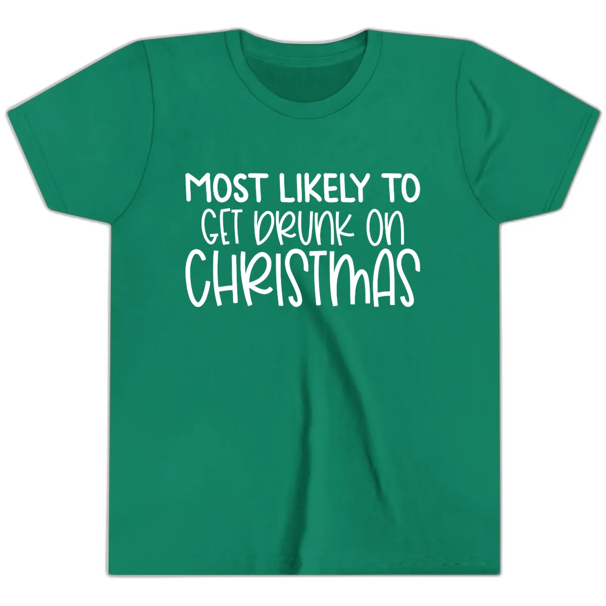 Most Likely To Get Drunk On Christmas Youth T-Shirt in Kelly