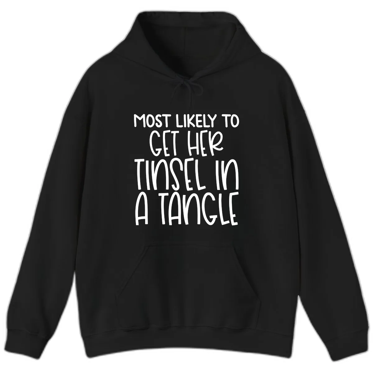 Most Likely To Get Her Tinsel in a Tangle Hoodie in Black