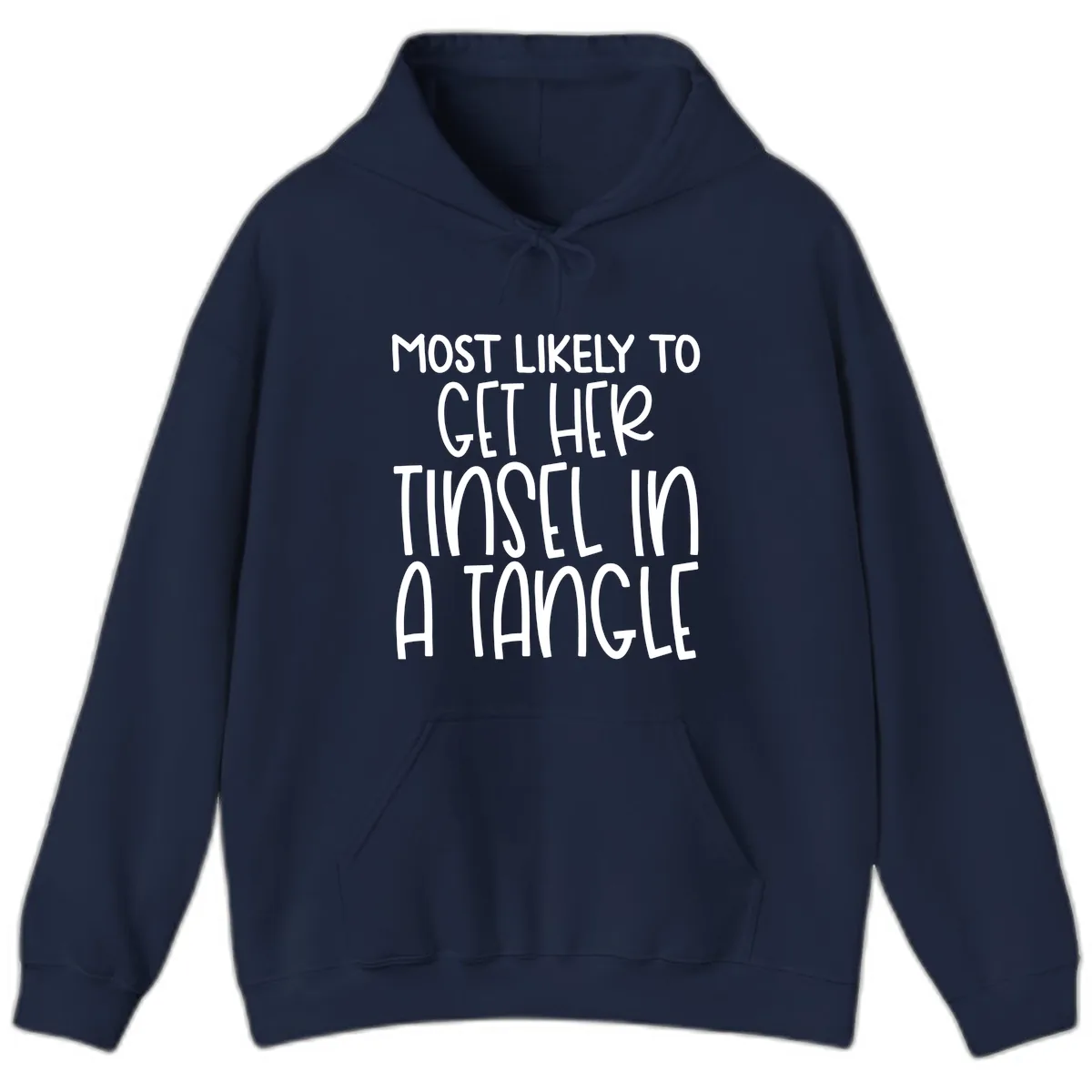 Most Likely To Get Her Tinsel in a Tangle Hoodie in Navy