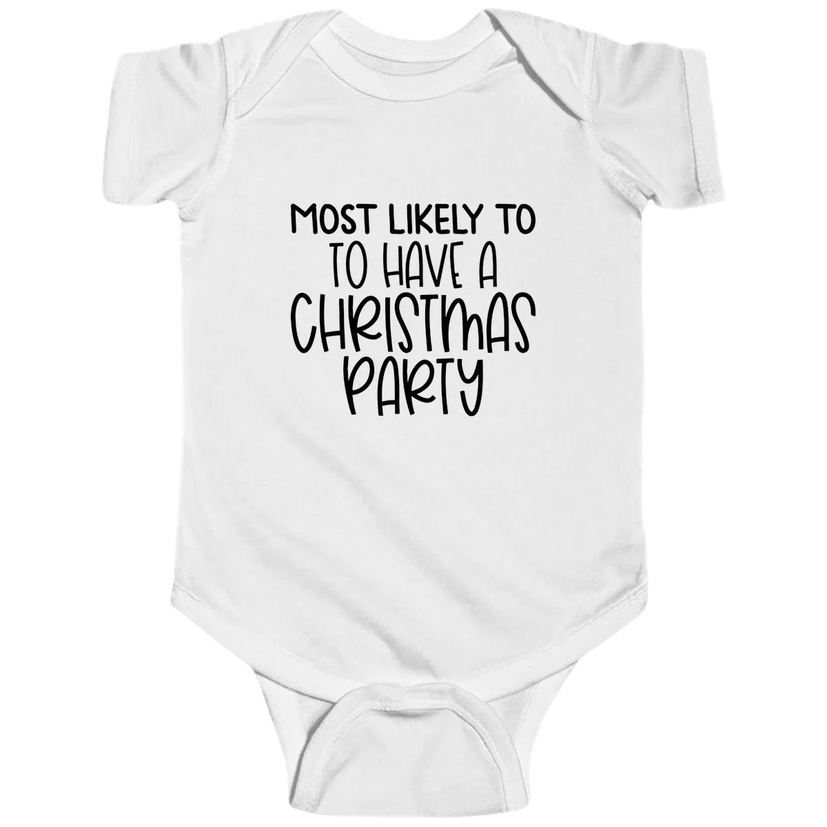 Most Likely To Have A Christmas Party Baby Onesie in White