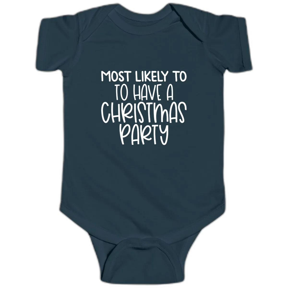 Most Likely To Have A Christmas Party Baby Onesie in Navy